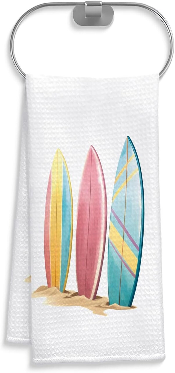 Surfboard Coastal Kitchen Towel, Summer Beach Hand Towel for Bathroom, Surfing Dish Tea Towel, Surfboard Decor, Coastal Kitchen Bathroom Decor, 16x24 Inches